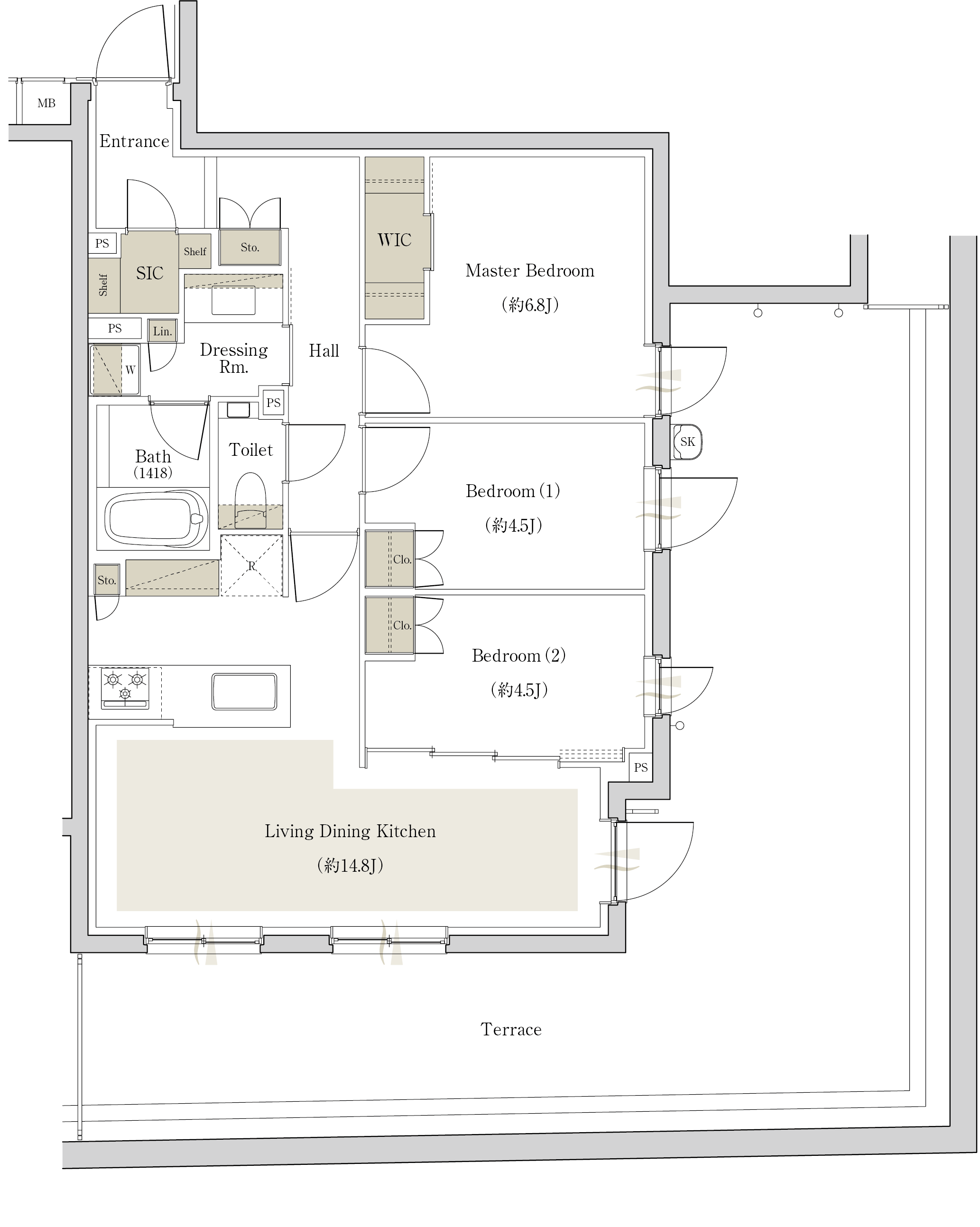 The Terrace Dgtype 全居室に面するL字型テラスを設けた [結の邸]