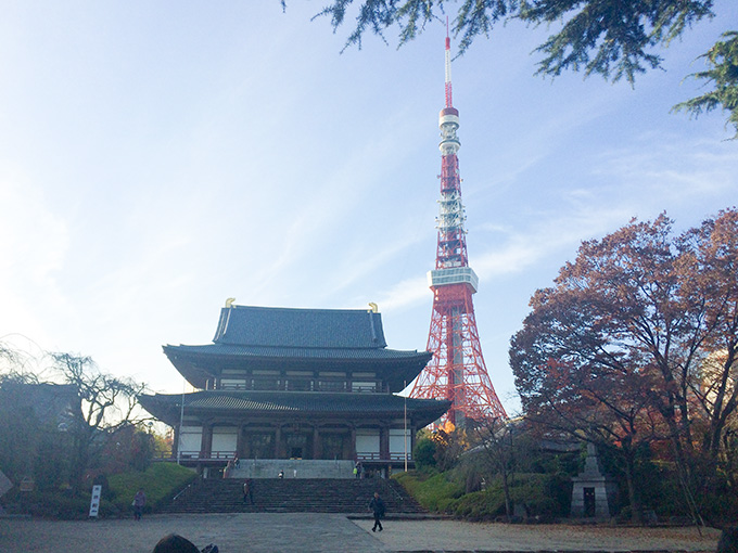 増上寺大殿と東京タワー